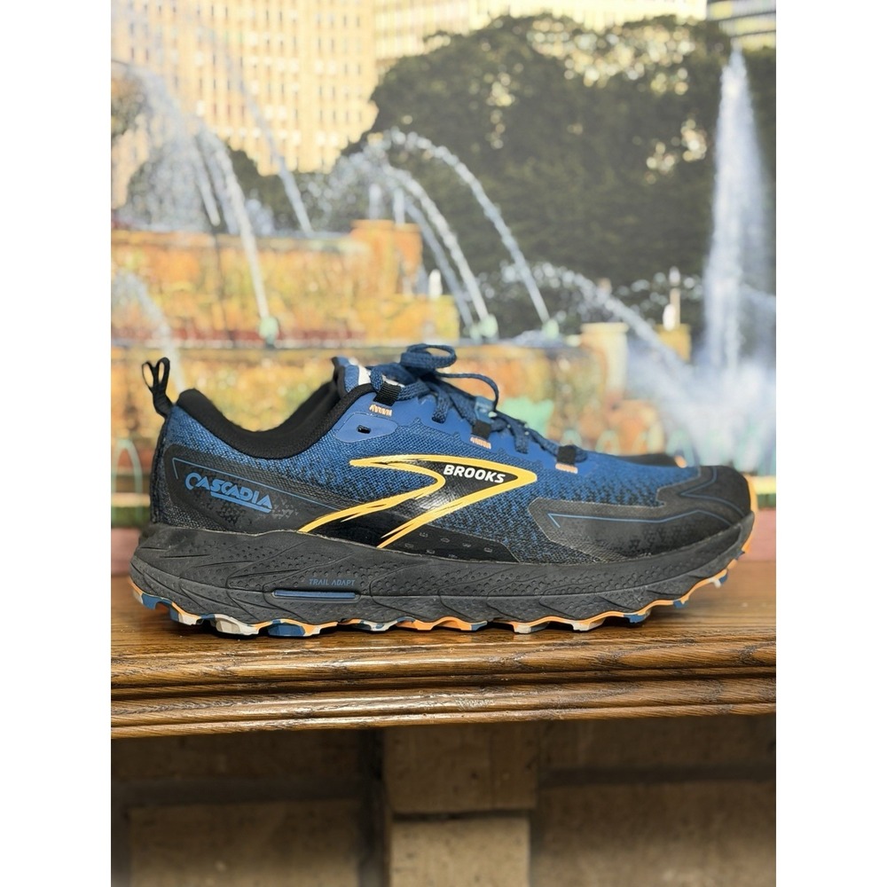 Brooks Cascadia 18 Trail Running Shoes Men SZ 9.5 D Blue Orange Comfort Sneakers